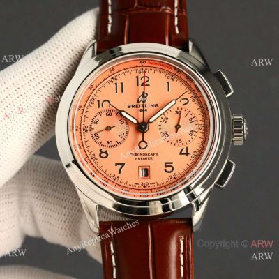 Swiss Made Copy Breitling Premier Cal.B01 Chrono Orange Dial Leather Strap